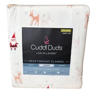 Cuddl Duds Holiday Santa Flannel Sheet Set CAL King Winter Gift NEW